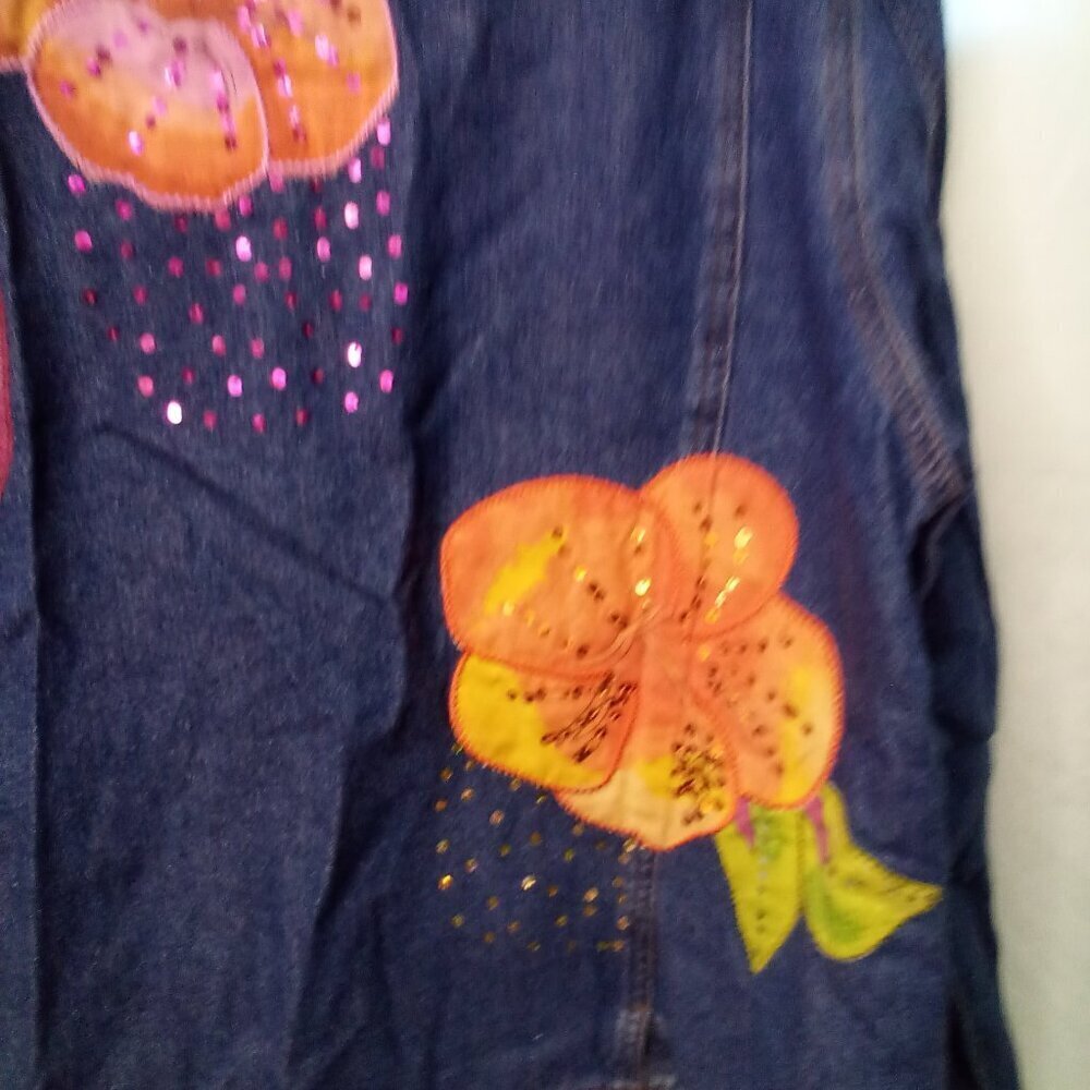 Lighthouse Apparel Jacket Women M Denim Flower Patches Sequins Button Up - Picture 13 of 15